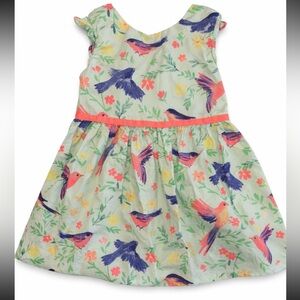 Cherokee Mint Green Dress with Multicolor Bird Print and Coral Waistband